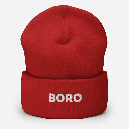 Boro (White embroidery) Cuffed Beanie Hat